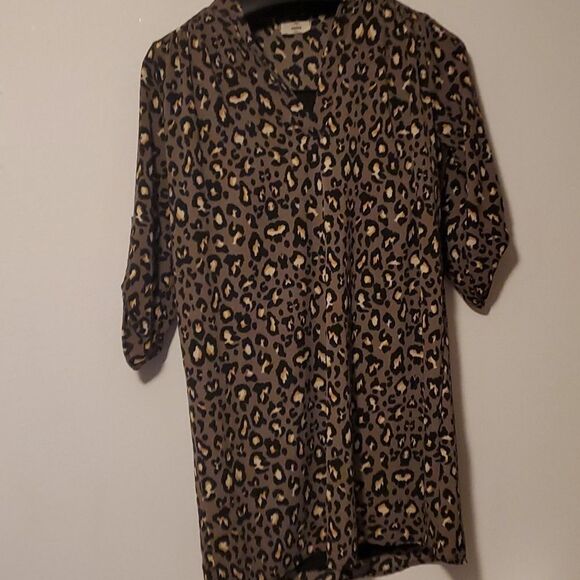 Entro Grey Black Brown Cheetah Animal Knee Length 3/4 Sleeve Slip Dress -sz S - Picture 1 of 6